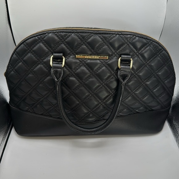 Anne Klein black quilted with tan polka dot interior bag - Picture 6 of 13